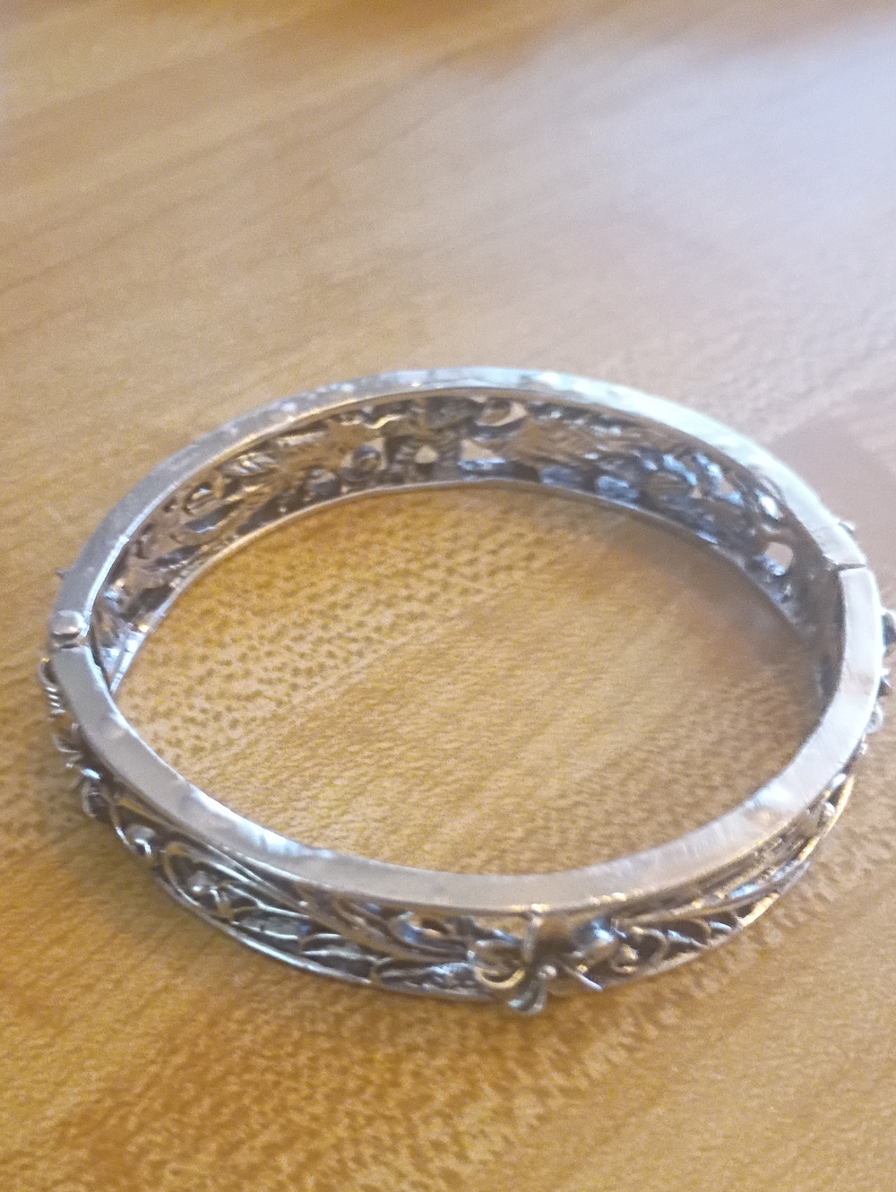Silver Filigree Hinged Bangle Bracelet - Women's Jewelry